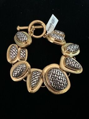 BRIGHTON FERRARA ARTISAN Gold Silver Disc Weaving BRACELET NWT